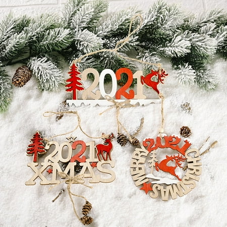 

Gwong 2021 Christmas Tree Decor New Year Gift Deer Letters Wooden Hanging Pendant