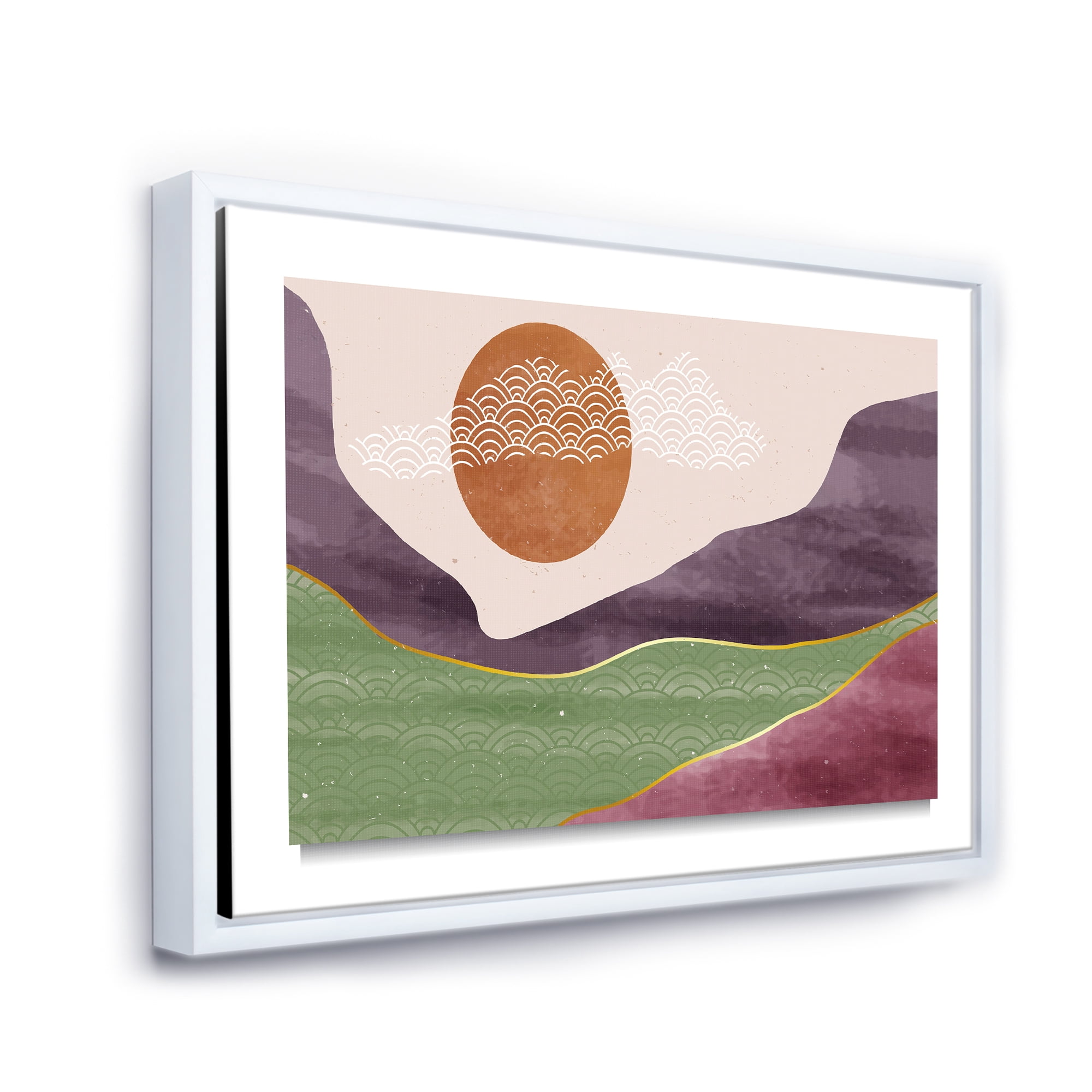 Designart 'Abstract Landscapes With Mountain River and Moon' Modern Framed Canvas Wall Art Print