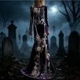 thumbnail image 2 of IWRICH Skeleton Halloween Dresses for Women 3D Digital Print Velvet Floral Dress Halloween Goth Parties and Events, 2 of 5