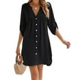 thumbnail image 3 of Women's Swimsuit Cover Up, V-Neck Button Down Beach Coverup for Swimsuit, Lightweight Bathing Suit Jacket for Beach, Pool Black XXXL, 3 of 9