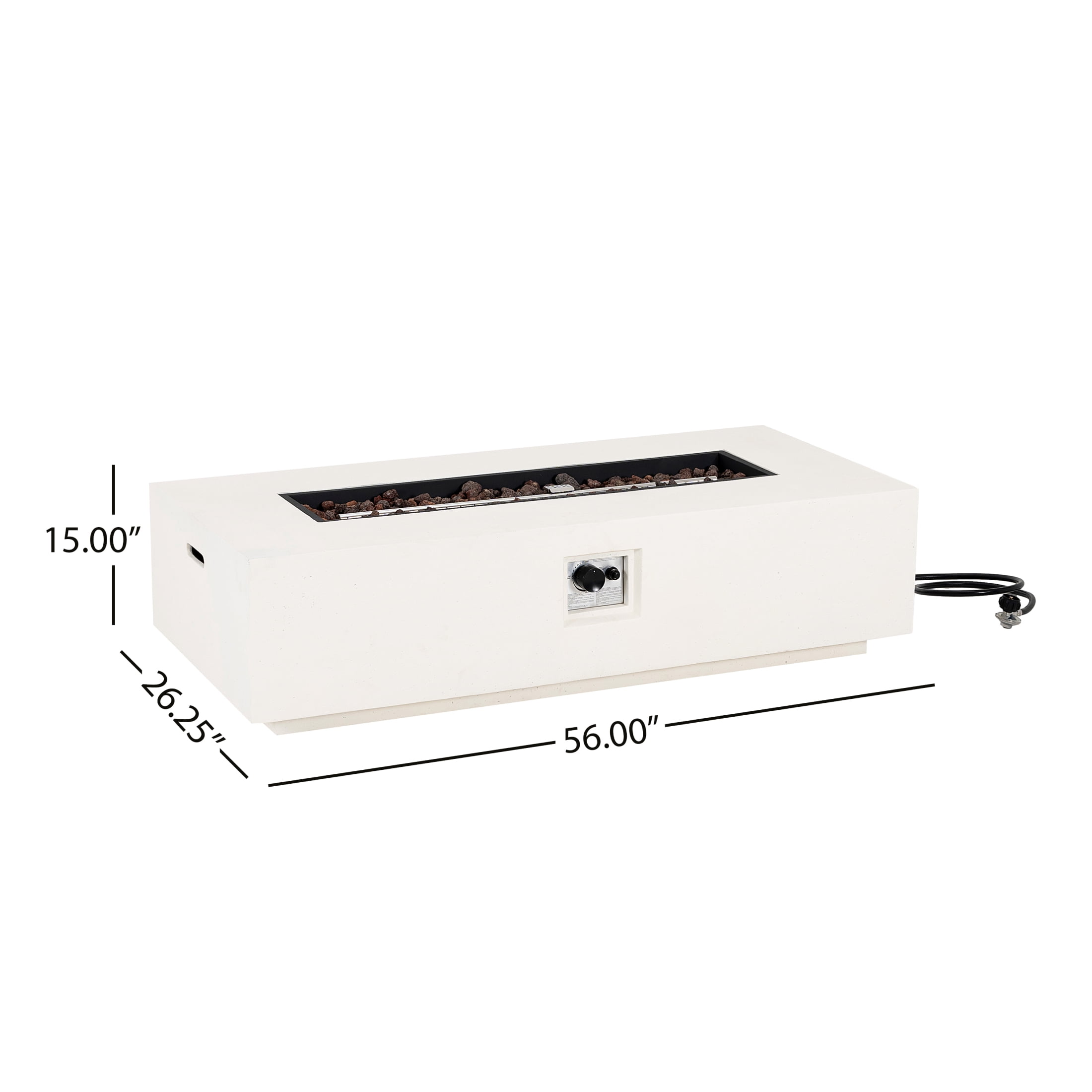 Christopher Knight Home Modern Outdoor 56" Rectangular Propane Fire Pit, 50,000 BTU, White MGO, (No Tank Cover)