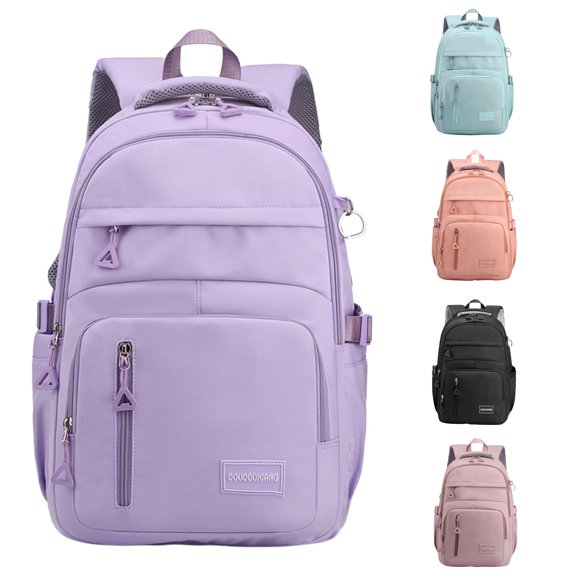 UJNDER High School Students Large Capacity Nylon Travel Backpack with Multiple Compartments for Casual Daily Commuting,Purple,Large