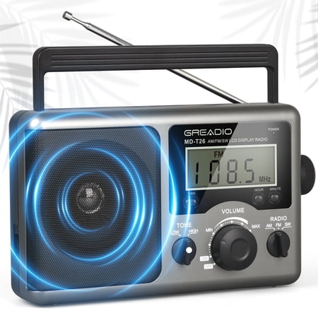Greadio Portable Shortwave Radio with Best Reception,AM FM Radio for Home,LCD Display,Time Setting for Gift, Elder, Outdoor, Party