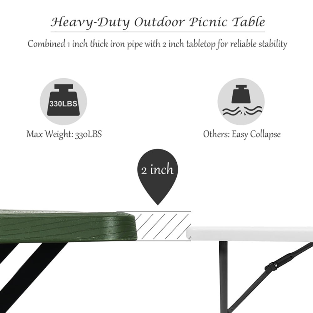 Aimee Lii Picnic Table Bench Set for Outdoor Camping, Outdoor Furniture Set, Green Aimee Lii Picnic Table Bench Set for Outdoor Camping, Outdoor Furniture Set, Green