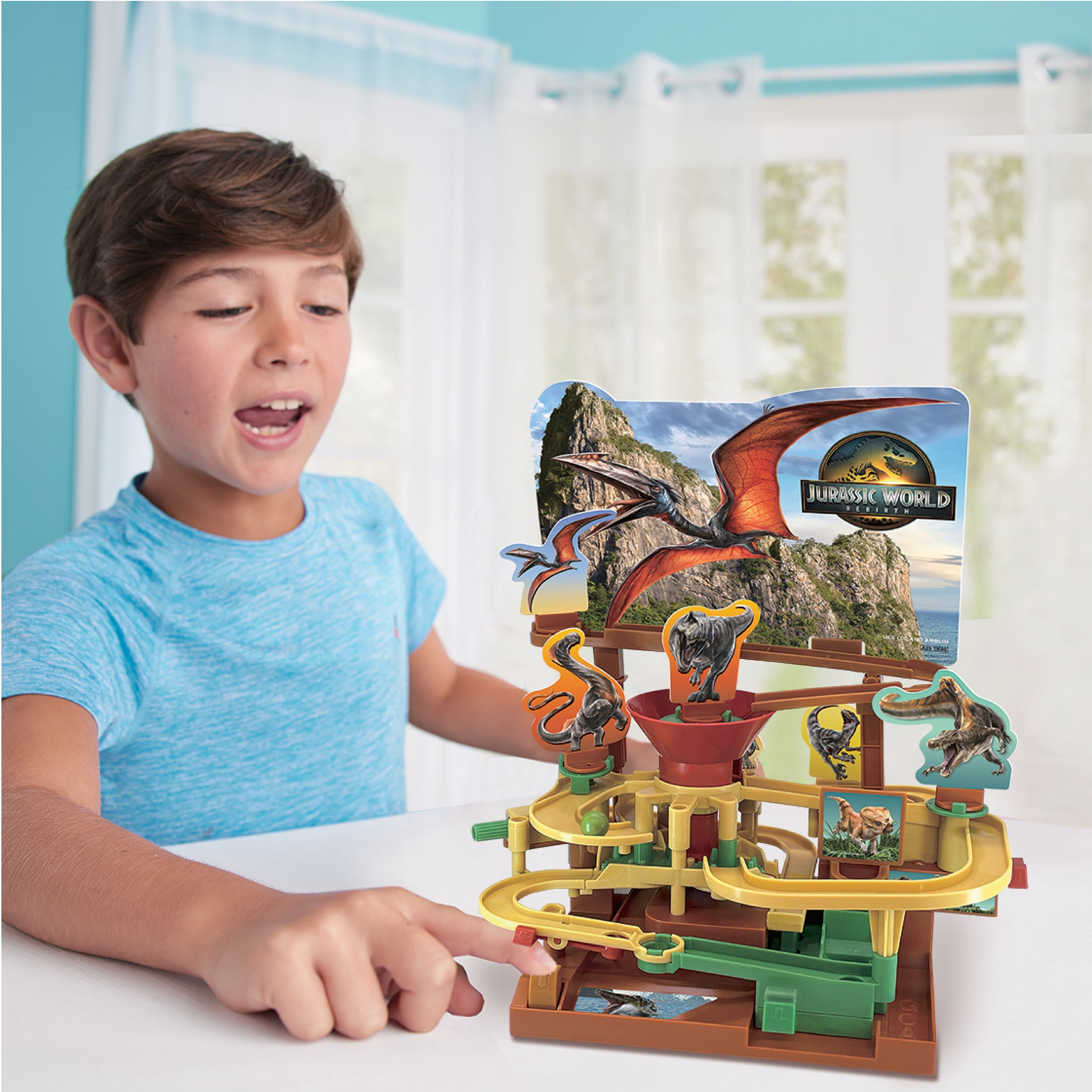 Epoch Games Jurassic World Rebirth Adventure Challenge -Tabletop Action Maze Game with Obstacles & Controls -1-Player Dinosaur Game for Kids Ages 4+