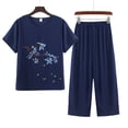 thumbnail image 3 of Clearance!NMMUED Linen Outfits Women 2 Piece, Two Piece Sets for Women Summer, Gauze Shirts for Women, Baggy Pants, Beach Vacation Clothes for Women, Navy 3XL, 3 of 3