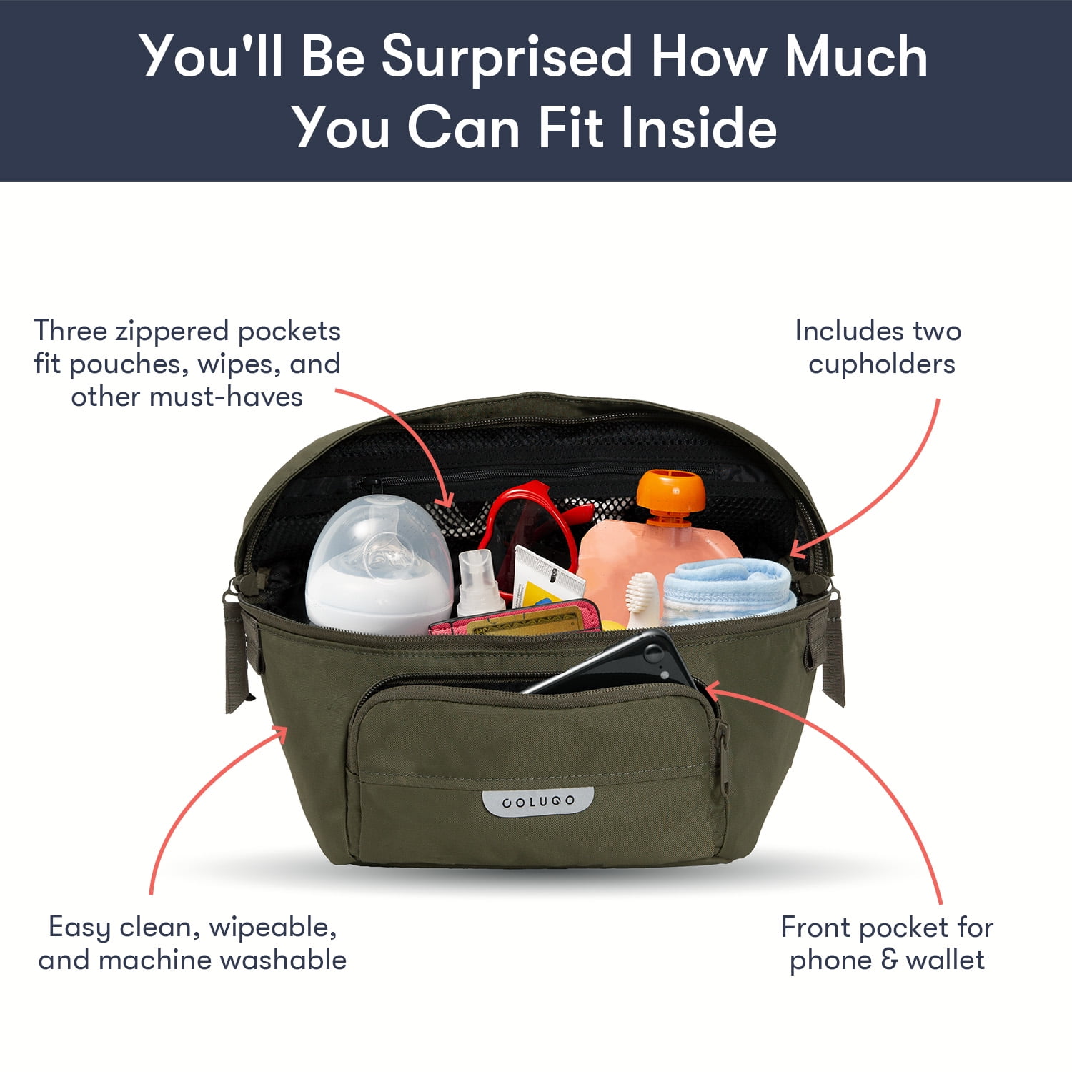 Colugo The On the Go Organizer Designed to Fit Stroller, Olive
