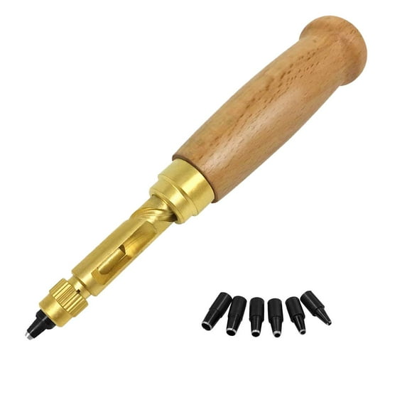 Supkeyer Outil de Perçage de Trou de Vis Réglable Outil de Reliure en Cuir Auto, Perforateur en Papier, Perforateurs d'Artisanat, 6 Tailles de Pointes 1.5mm 2mm 2.5mm 3mm 3.5m 4mm