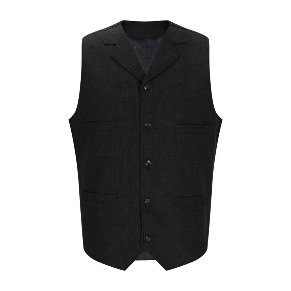LMOIPLI Men Notch Collar Tweed Single Breasted Waistcoat Five Button Vintage Casual Formal Vest Black L