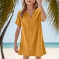 thumbnail image 5 of breaise Robe Fille Mignonne à Boutons, Robe Chemise d'Été à Manches Courtes, Robe Trapèze, Coupe Droite Évasée, Robe T-Shirt d'Été Orange 120, 5 of 5