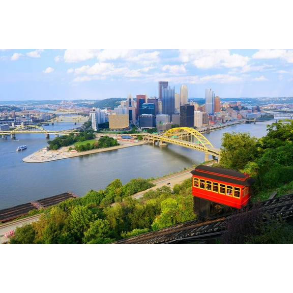 Art.com Incline Operating in Front of the Downtown Skyline of Pittsburgh, Pennsylvania, Usa. Photographic Print by SeanPavonePhoto, 18" x 12"