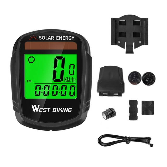 WEST BIKING Solar-Powered Wireless Bike Computer with Large Display, Waterproof & Nightlight for Mountain & Road Bikes