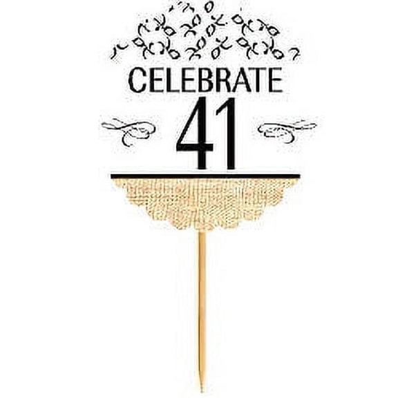 41st Birthday / Anniversary Novelty Burlap Cupcake Decoration Picks -12pack