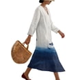 thumbnail image 5 of SCRAWLGOD Nautical Fish Print White Navy Blue Women's Tunic Dress 3/4 Sleeve V-Neck Beach Vacation Sundress Lightweight Breathable Loose Fit Casual Linen Look Polyester Dress, XL, 5 of 6