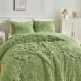 thumbnail image 4 of SURJDE Faux Plush Sage Green Comforter Set Fluffy Fuzzy Shaggy Bedding Set-3PC Full Size Microfiber Soft Warm Quilt Set, 4 of 7