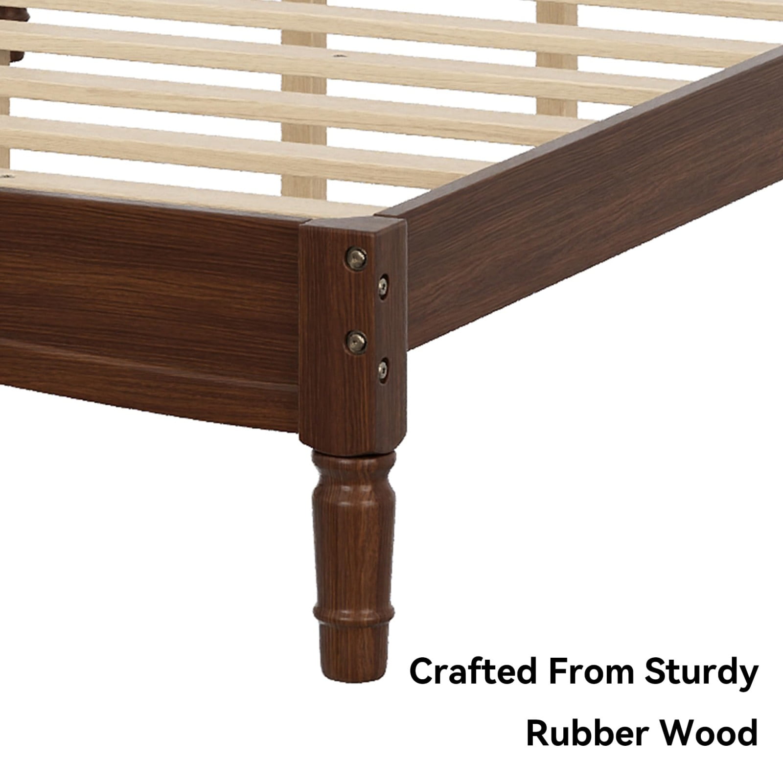 Full Size Bed Frames with Gourd Shaped Headboard, Vintage Natural Wood Platform Bed, Western Spindle Beds, Noise Free, Easy Assembly, Walnut