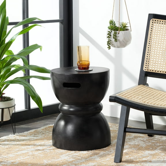 SAFAVIEH Haruki Outdoor Modern Concrete Round Accent Table, Black