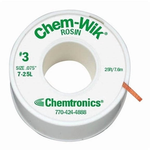 Chemtronics Desoldering Wick,25 ft.,7,Copper,Rosin 7-25L