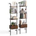 thumbnail image 1 of Gymax 2 PCS 5-Tier Bookshelf w/ Drawer 70'' Wall Mount Ladder Bookcase w/ Metal Frame, 1 of 10