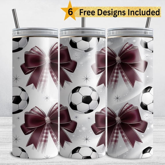 Claret Burgundy Soccer Bow Tumbler , Dark Red Coquette Soccer 20 oz Sublimation Tumbler , Soccer Mom Sports Team