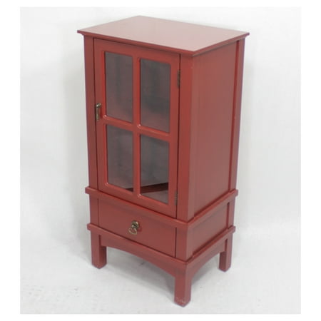 Glass Door Insert - 36' Red Wood Clear Glass Accent Cabinet with a Door, a Drawer and Paned Inserts