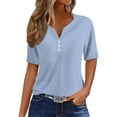 thumbnail image 2 of Women's Solid Color Casual Short Sleeve T-Shirt with Button Detail - Soft Loose Fit Everyday Top for Work, Travel & Summer Outfits, 2 of 7