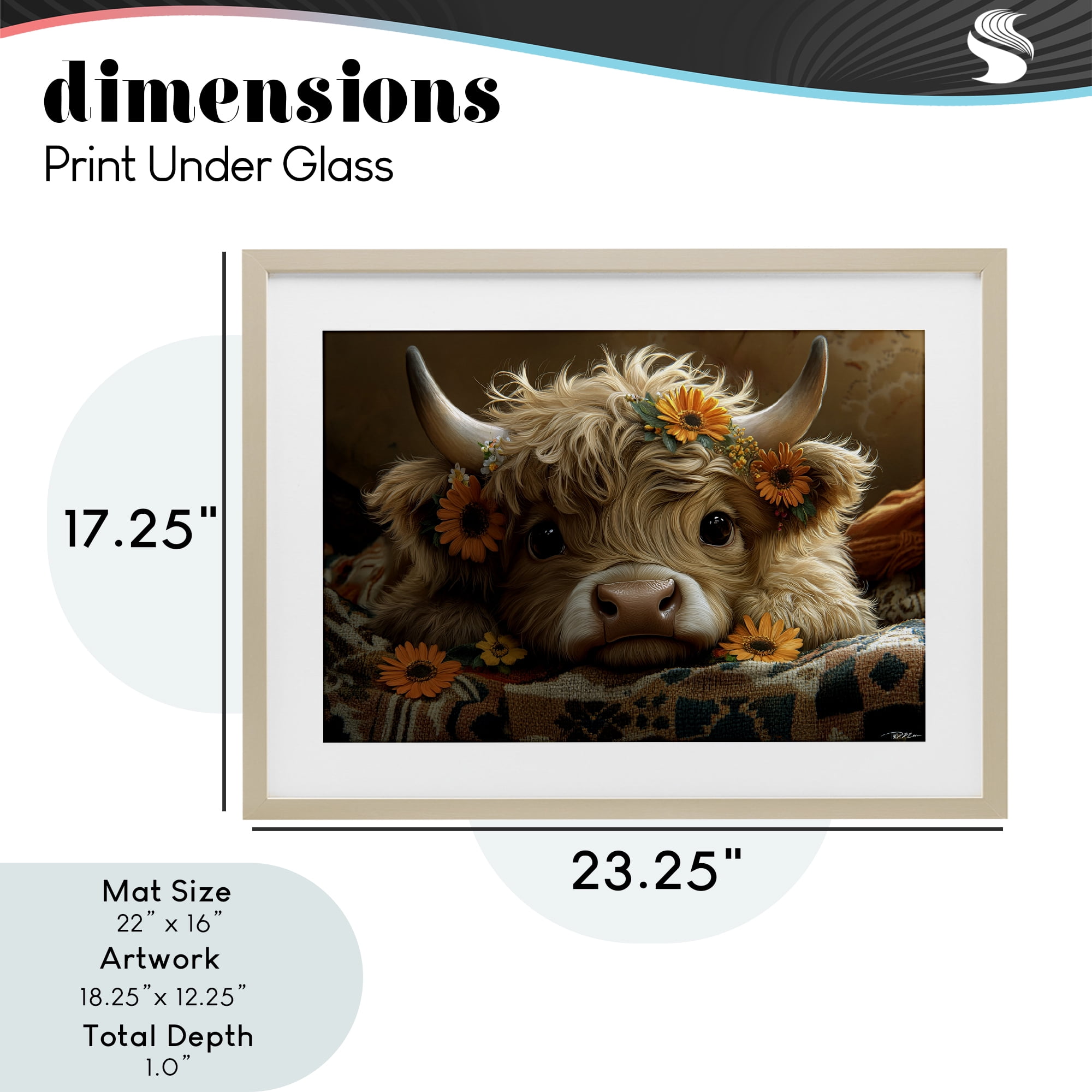 Adorable Flower Bedecked Cattle Birch Framed Print Under Glass, design by Momart