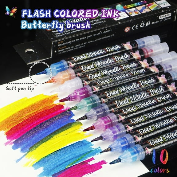 10 Glitter Paint Pens Sparkly and Shiny for Writing, Painting, DIY Craft Making, Coloring, Glitter Markers Extra-Fine Tip