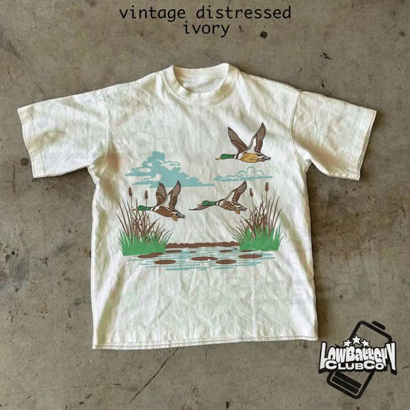LOVETEE Vintage Wildlife Duck Tee, Retro Naturecore Animal Graphic Shirt, Comfort Colors Bird Lover T-Shirt, Outdoors Aesthetic Streetwear, White S