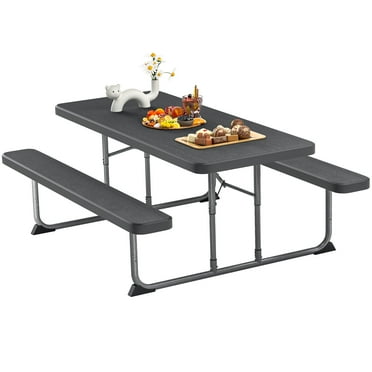 Fenbeli 6ft Outdoor Picnic Table with Benches Folding Picnic Table Set for Camping, BBQ, and Patio Use, Black
