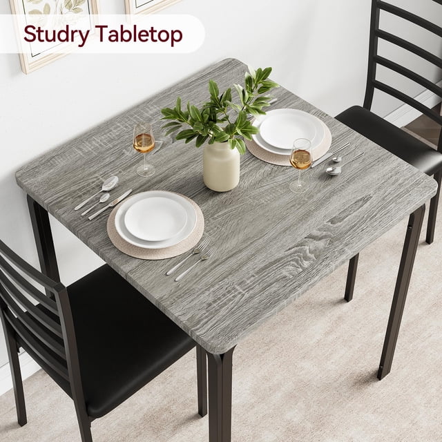 Space-Saving Compact Dining Table Set for 2 – Modern Square Table with 2 Chairs – Perfect for Small Apartments, Kitchens, or Breakfast Nooks