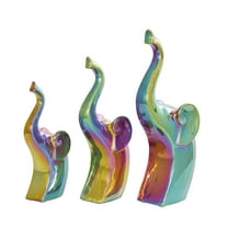 14", 12", 10"H Multi Colored Ceramic Elephant Sculpture with Rainbow Shimmer Finish, by DecMode (3 Count)