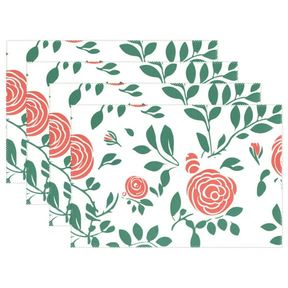 Roses Line Leaves and Flowers Floral 12×18 inch Placemats Heat Resistant Washable Foldable Rectangular Placemats Set Decoration Indoor Outdoor for Kitchen Dining Table 1PC