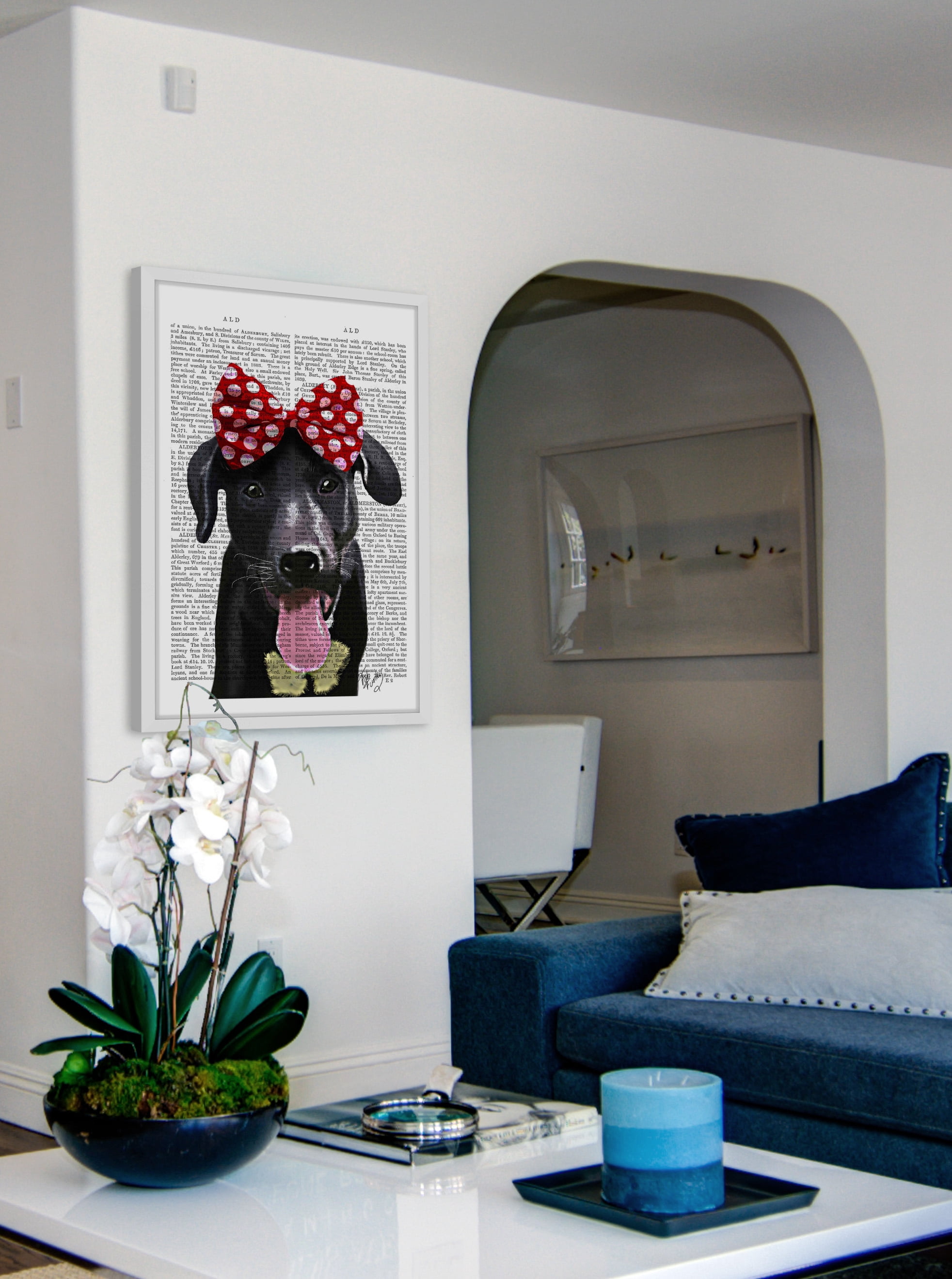 "Black Lab with Red Bow" Framed Painting Print