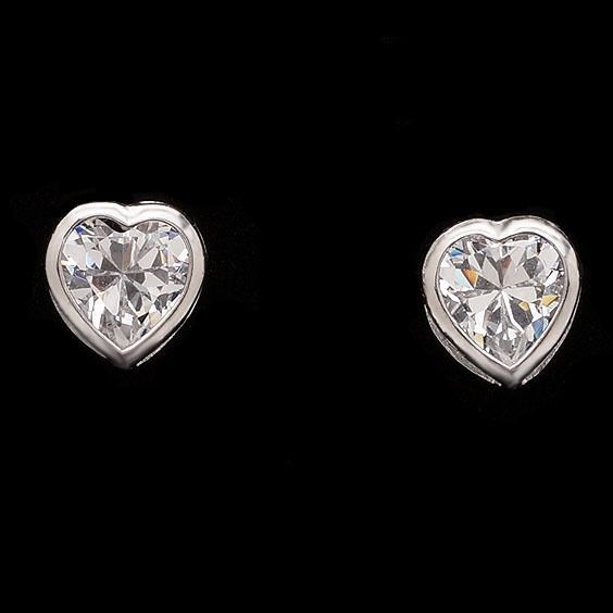 Wjd Exclusives 1Ct Created Diamond Solitaire Bezel Stud Earrings Heart Shape 14k White Gold
