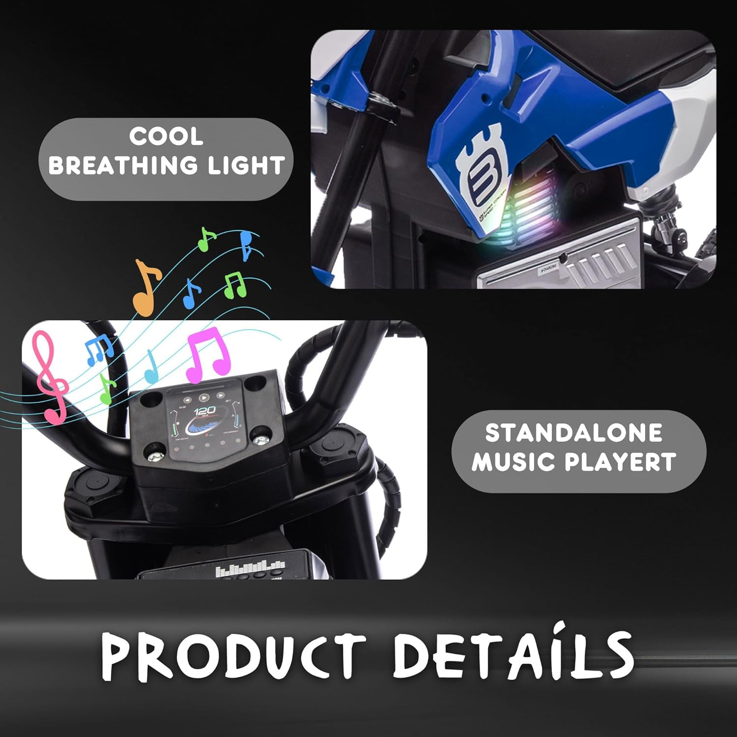 ThunderBolt Electric Dirt Bike Ride-On Motorcycle, 200W Motor, 3-9MPH Speed, LED Lights, Shock Absorber, Blue