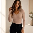 thumbnail image 5 of Kamentoy Women Long Sleeve Ribbed Fitted Sweaters Top | Soft Knitted Lightweight, Slim V Neck Shirts, Going Out Work Office Tops, Winter Layer Clothes, 5 of 6