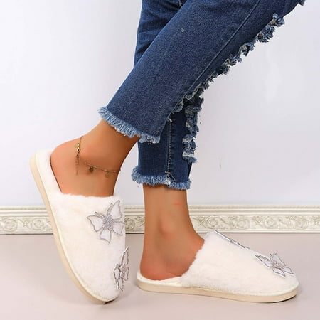 

Yedhsi Autumn Large Size Flat-heeled Flat-bottomed Toe-type Plush Women s Slipper Women s Slippers