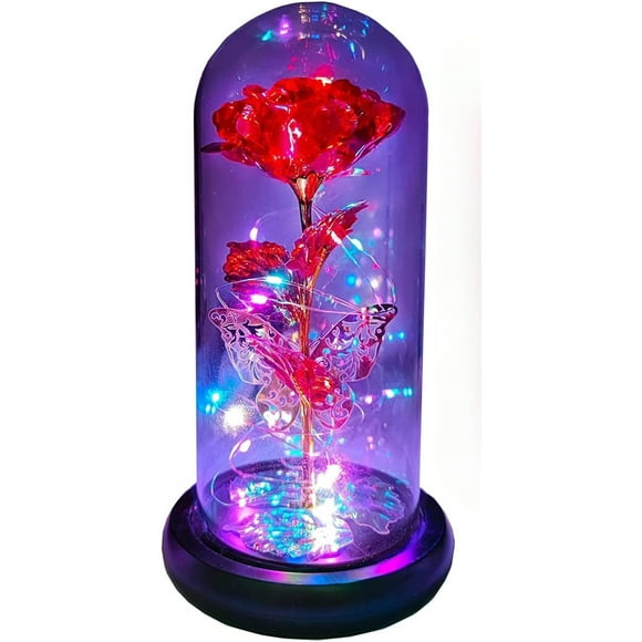 Valentines Day Rose Gifts for Her Women, Gold Butterfly Rose Flower Gifts for Mom Mother Led Light Preserved Rose in Glass Dome, Galaxy Rose Women Gift Birthday Gifts