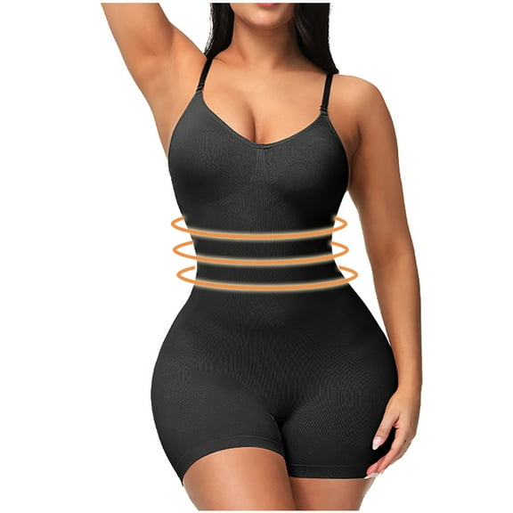 BLTIBY Tank Top Bodysuit for Women U Neck Solid Color Shorts Jumpsuit Tummy Control Seamless Shapewear Comfy Fashion Bodysuits Black M