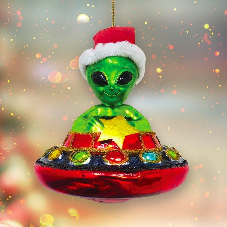 OrnamentallyYou Alien and UFO Glass Christmas Ornament