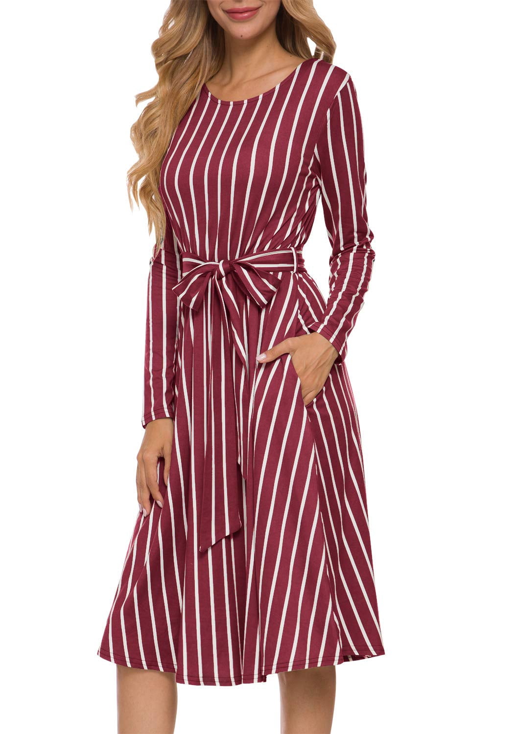 Flowy Striped Long Sleeve Pocket Modest 