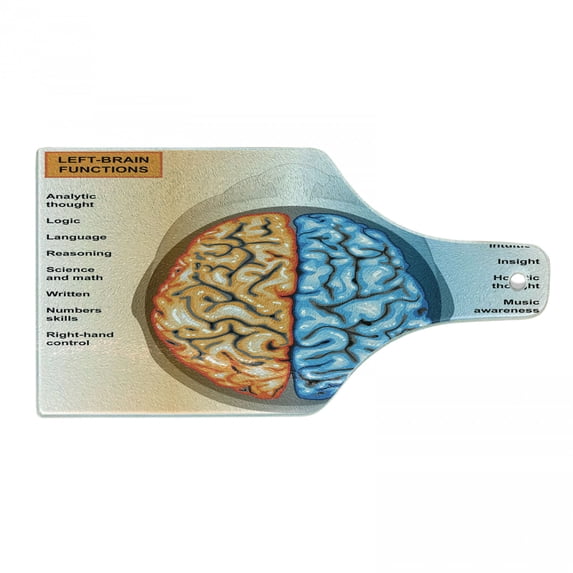 Science Cutting Board, Human Brain Left and Right Functions List Mentality Intellect Neurology, Decorative Tempered Glass Cutting and Serving Board, Wine Bottle Shape, Pale Blue Orange, by Ambesonne