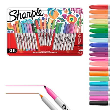 Sharpie Permanent Markers, Fine and Ultra-Fine Points, Assorted, 21 Count