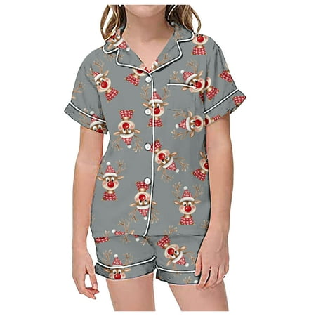 

EHQJNJ Footed Pajamas Baby Girl Kid s Summer Homewear Boys Girls Printed Short Sleeve T Shirt Short Pants Pajamas Suits Children s Clothing Christmas Pajamas Girls 10-11 Years