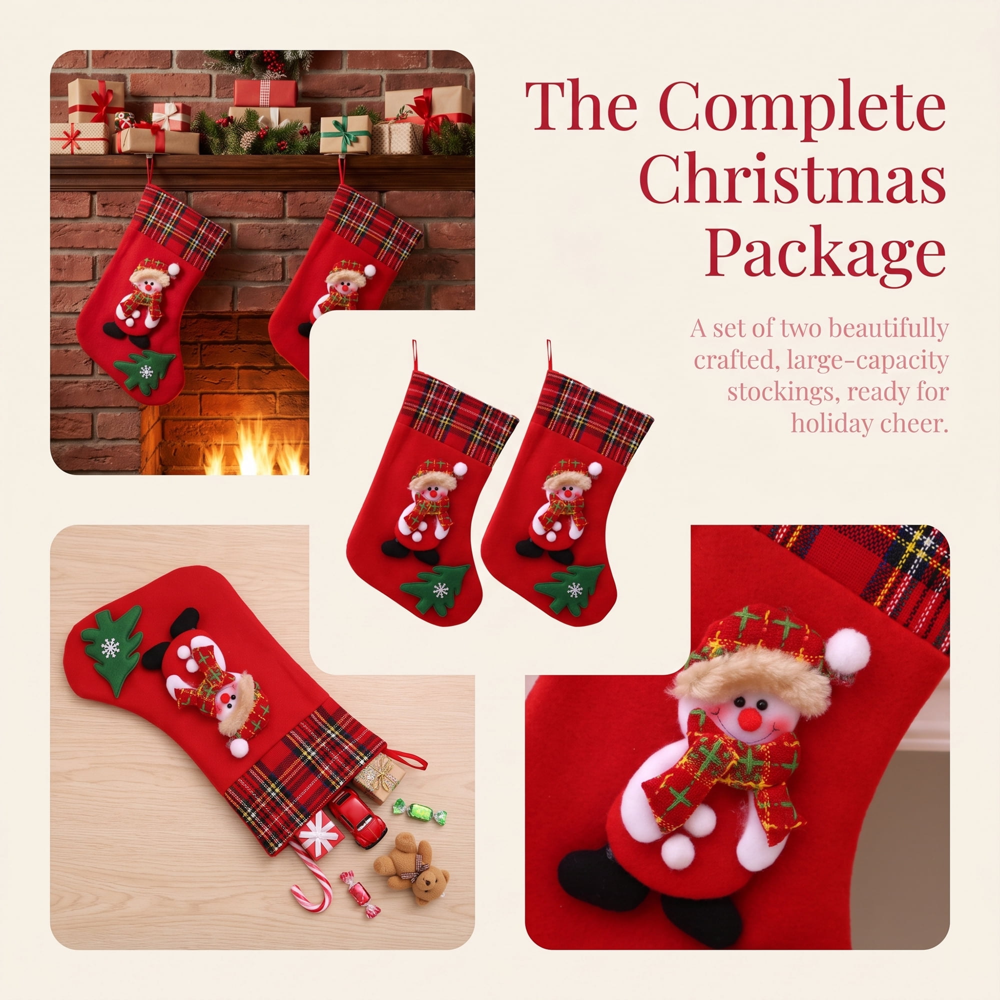 Unique Bargains Playful Cartoon Christmas Stockings Sideboard Rail Accents Red Snowman 12"