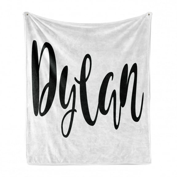 Dylan Soft Flannel Fleece Throw Blanket, Monochrome Arrangement of Letters Font Design Hand Drawn Typography, Cozy Plush for Indoor and Outdoor Use, 50" x 60", Black and White, by Ambesonne