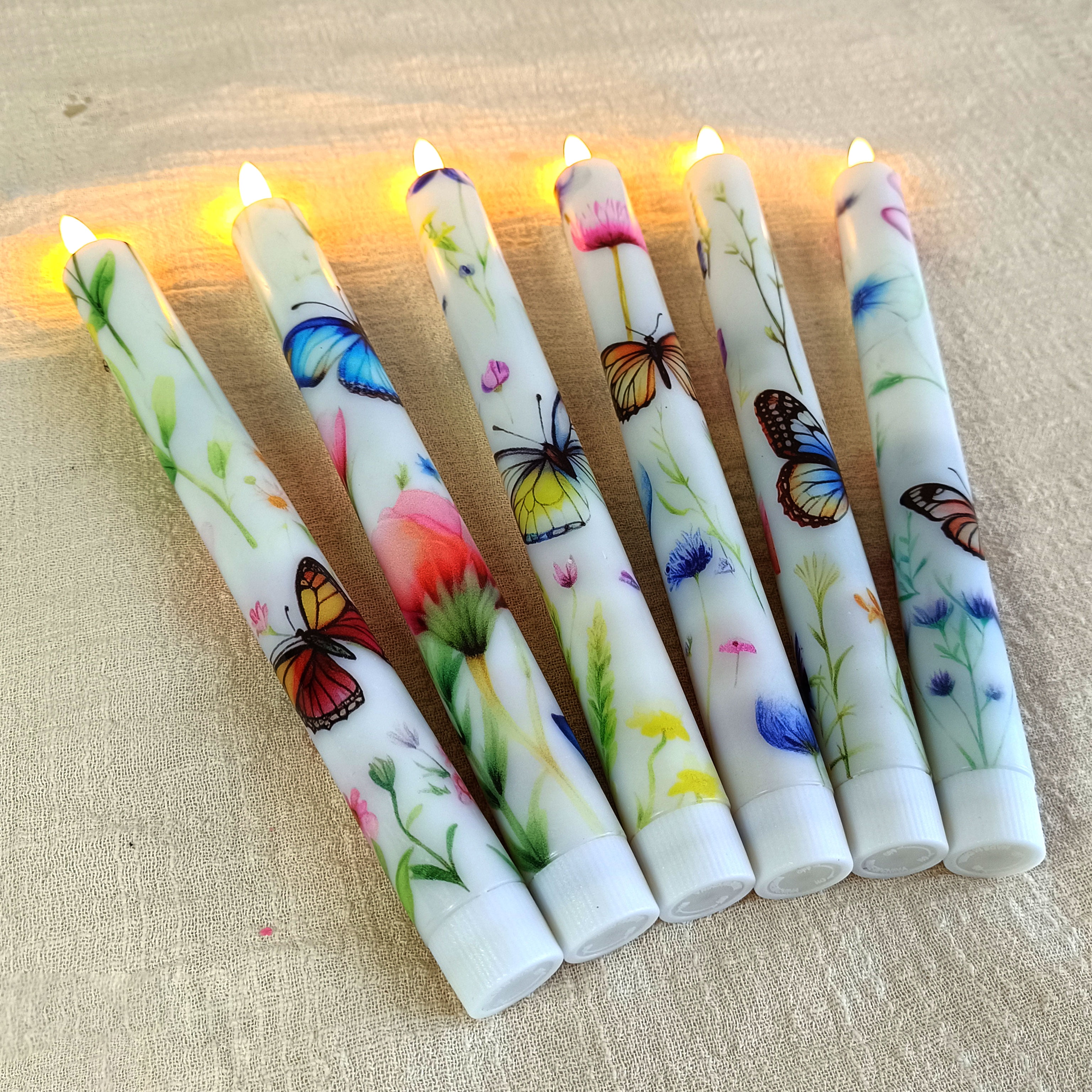 6PCS Printed Flameless Taper Candles, 10 Inch LED Candlesticks Battery Operated with 11-Key Remote, 3D Flickering Flame Lights for Wedding Party Home Decor Gifts