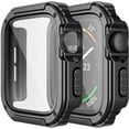 thumbnail image 1 of 2 Pack Rugged Case Compatible for Apple Watch 44mm Series SE/6/5/4 with Tempered Glass Screen Protector, Military All Around Hard TPU Protective Cover Case Shockproof Bumper for iWatch Men 44mm, 1 of 5