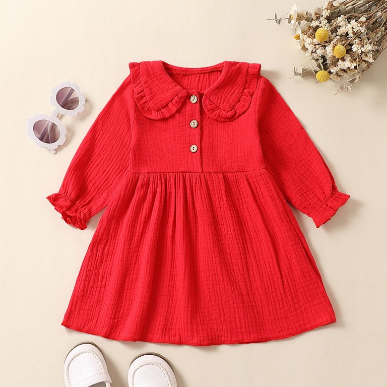KaLI_store Girl Dresses Girl's Ruffle Collar Button-Down Pleated Casual Swing Midi Dress Red,6-9 Months - Walmart.com KaLI_store Girl Dresses Girl's Ruffle Collar Button-Down Pleated Casual Swing Midi Dress Red,6-9 Months - Walmart.com